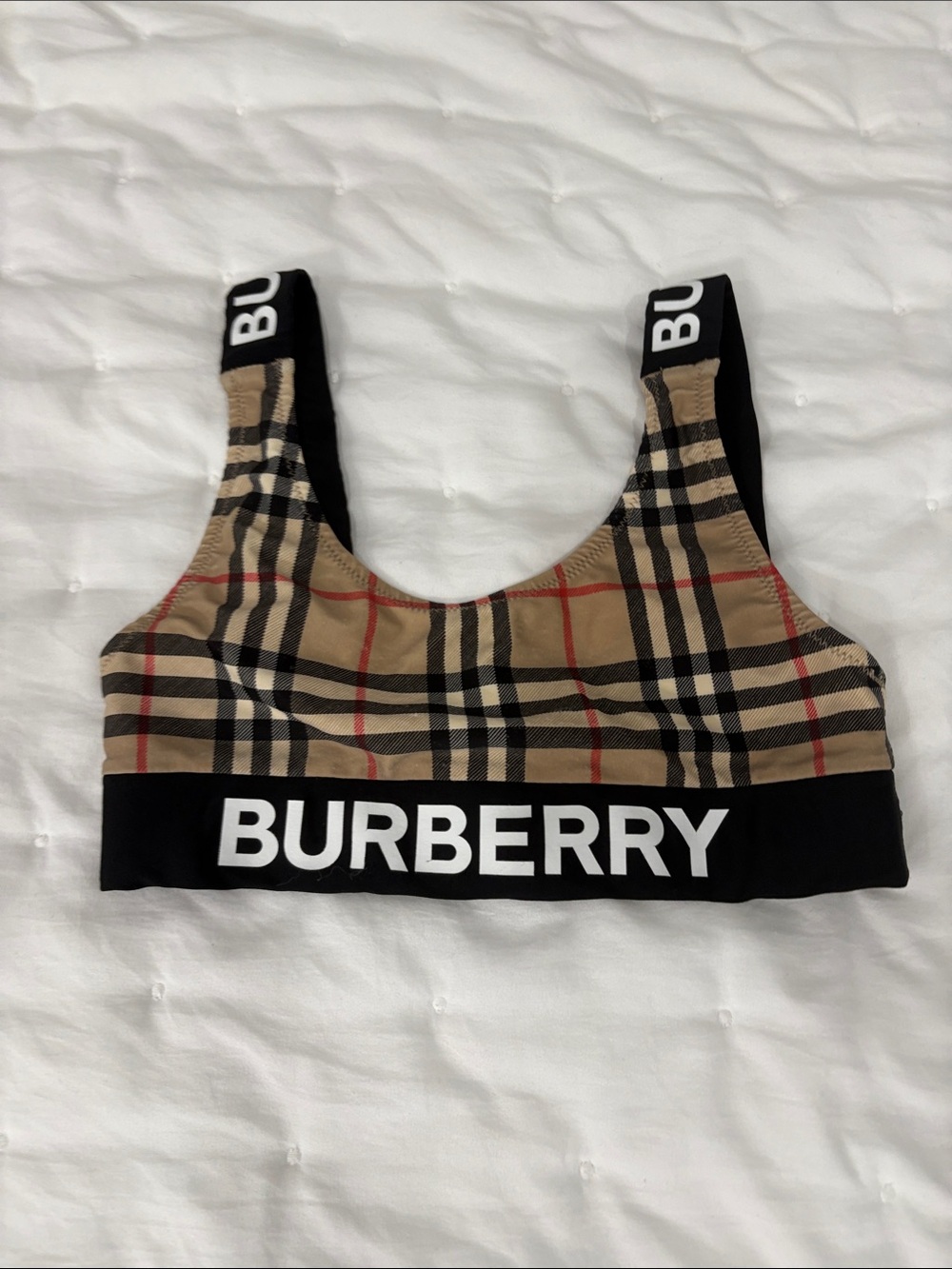 Burberry Beige Nova Check Logo Bralette with Black Band